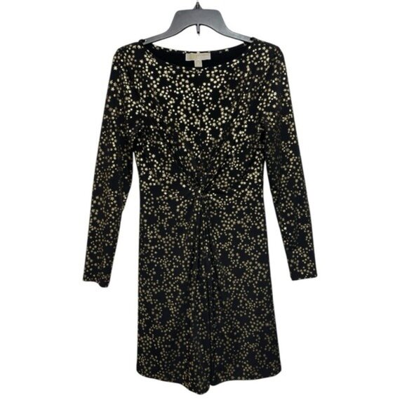 Michael Kors Black & Gold Metallic Stars Print Dress Size S - Picture 3 of 11